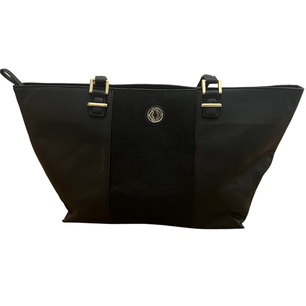 Kate Landry Black Leather Trim Tote Bag with Gold Accents